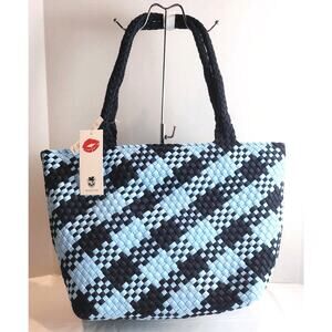 NEW WILDFOX LARGE BLUE & NAVY WOVEN DOUBLE HANDLE TOTE BAG $125